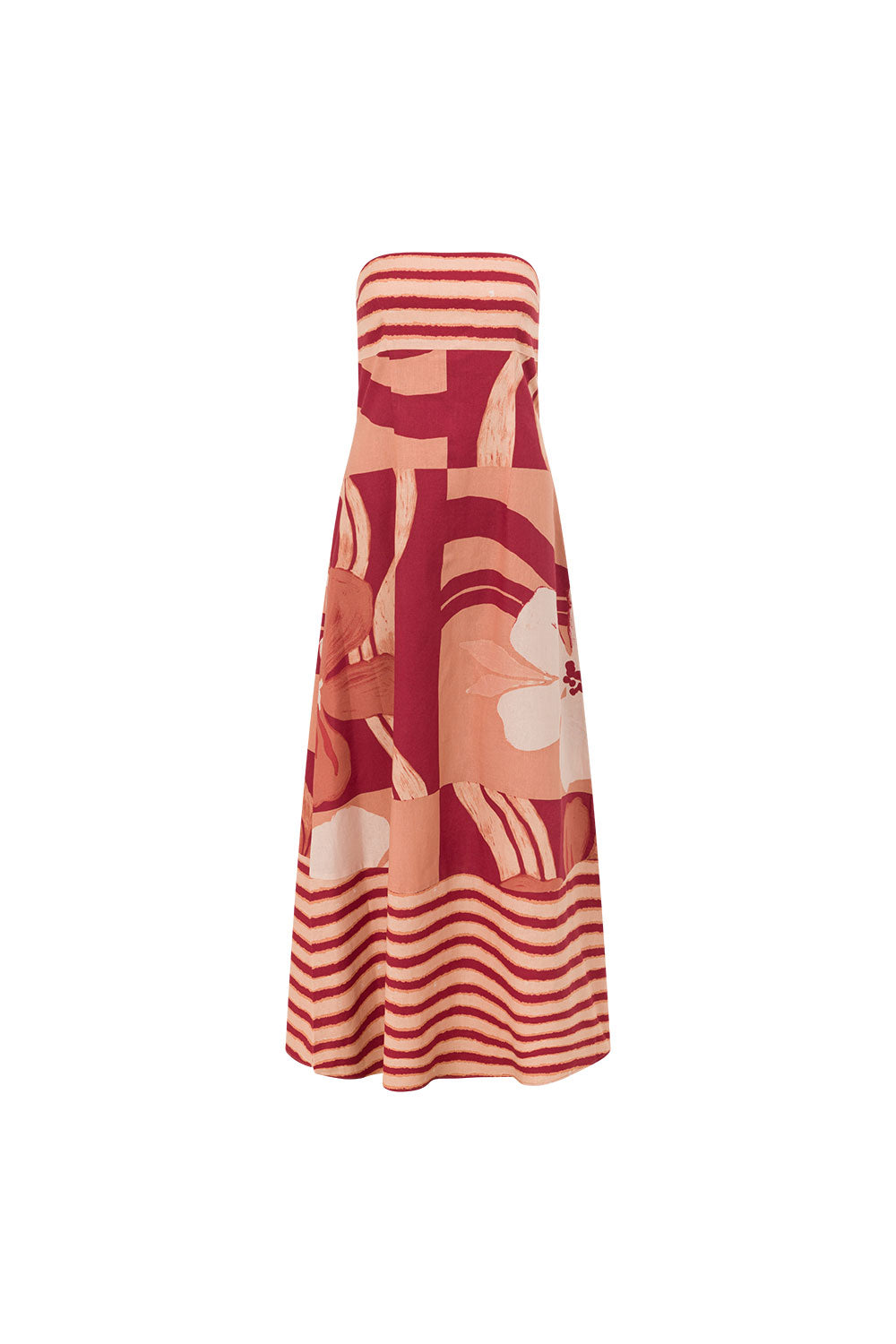 Strapless Color Block Striped Print Flowy Lightweight Maxi Dress