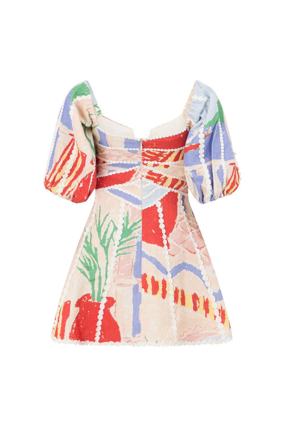 off-shoulder floral Printed wave-trim mini dress - pale blue
