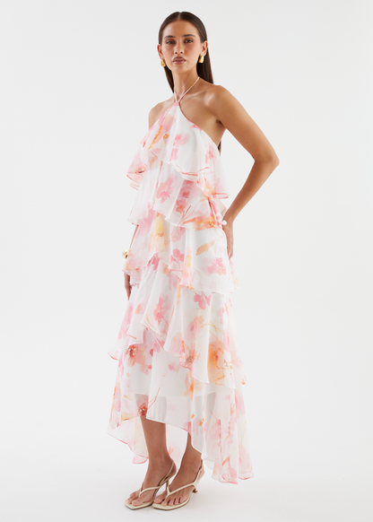 floral print layerHalter Maxi Dress - Pink Floral