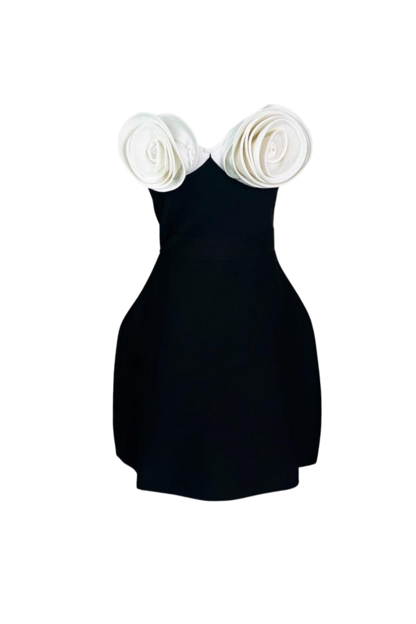 Hourglass Mini Dress with Contrastant Flower Corset - Black