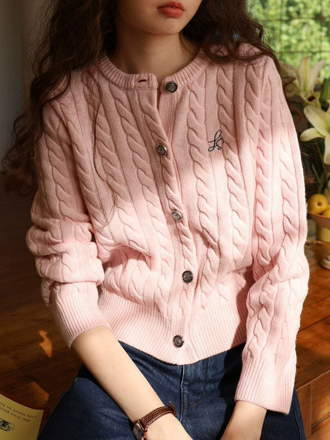 Riley Loose Crew Neck Cable Knitted Cardigan