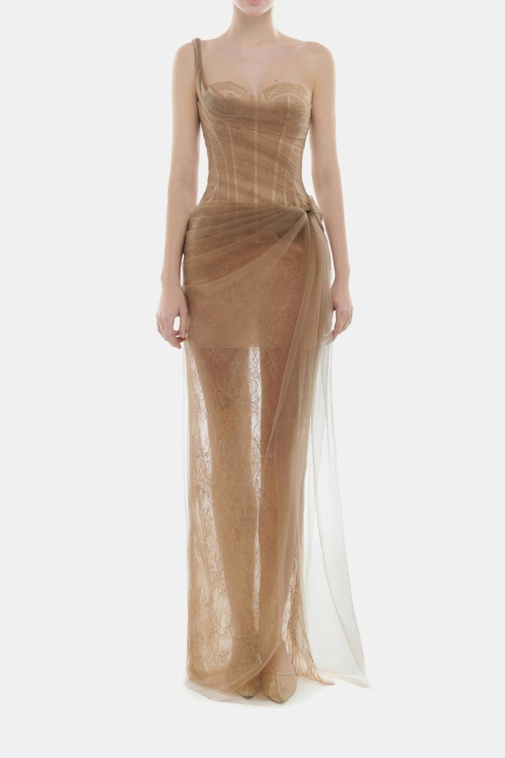 MARA BROWN LACE CORSET DRESS