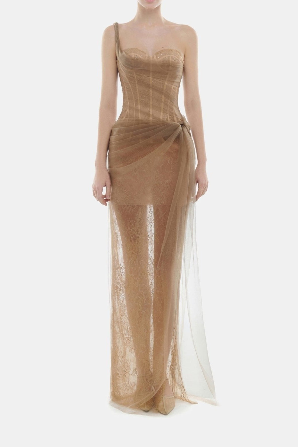 MARA BROWN LACE CORSET DRESS