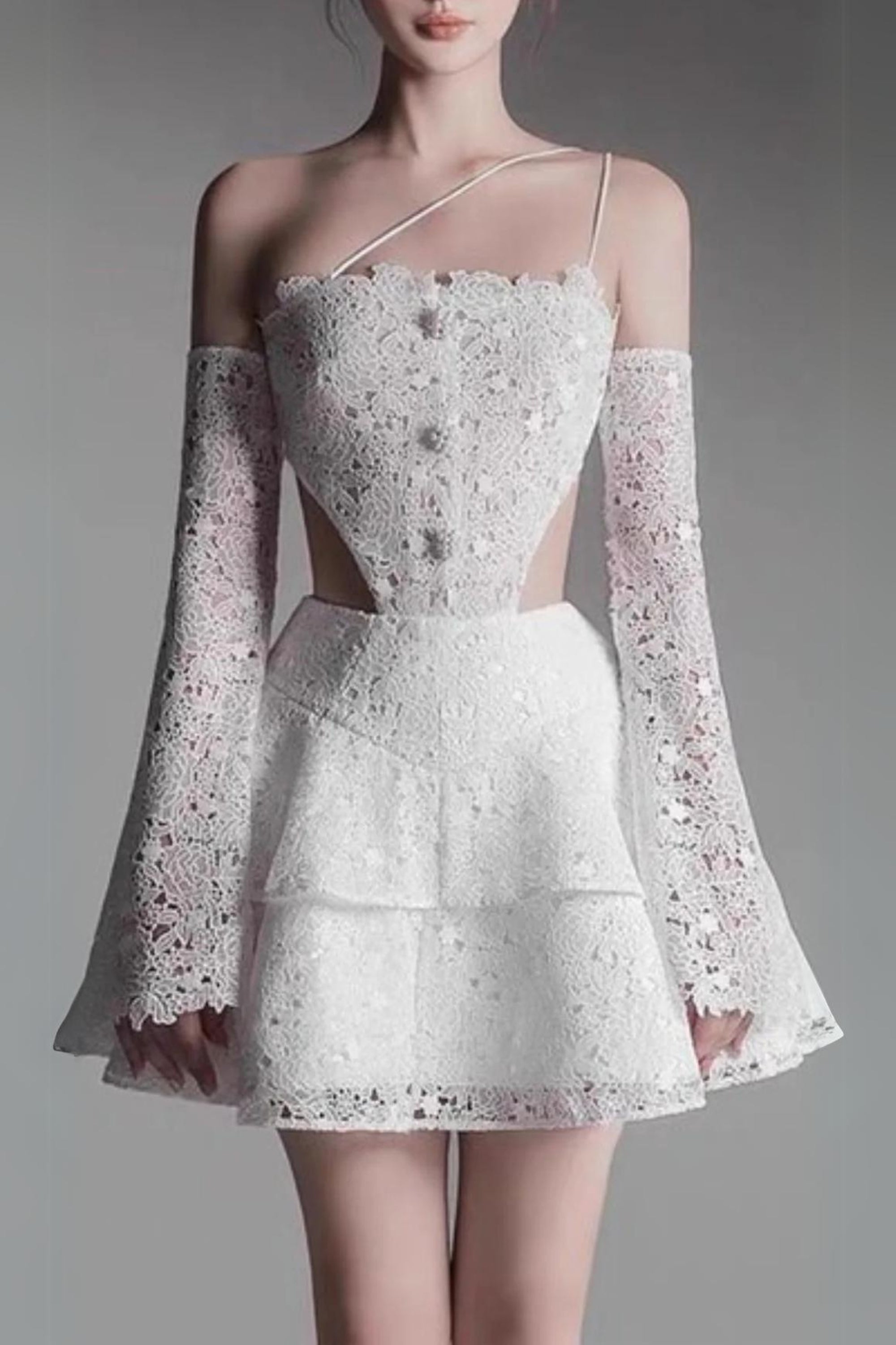 FLARE CUT-OUT LACE MINI DRESS