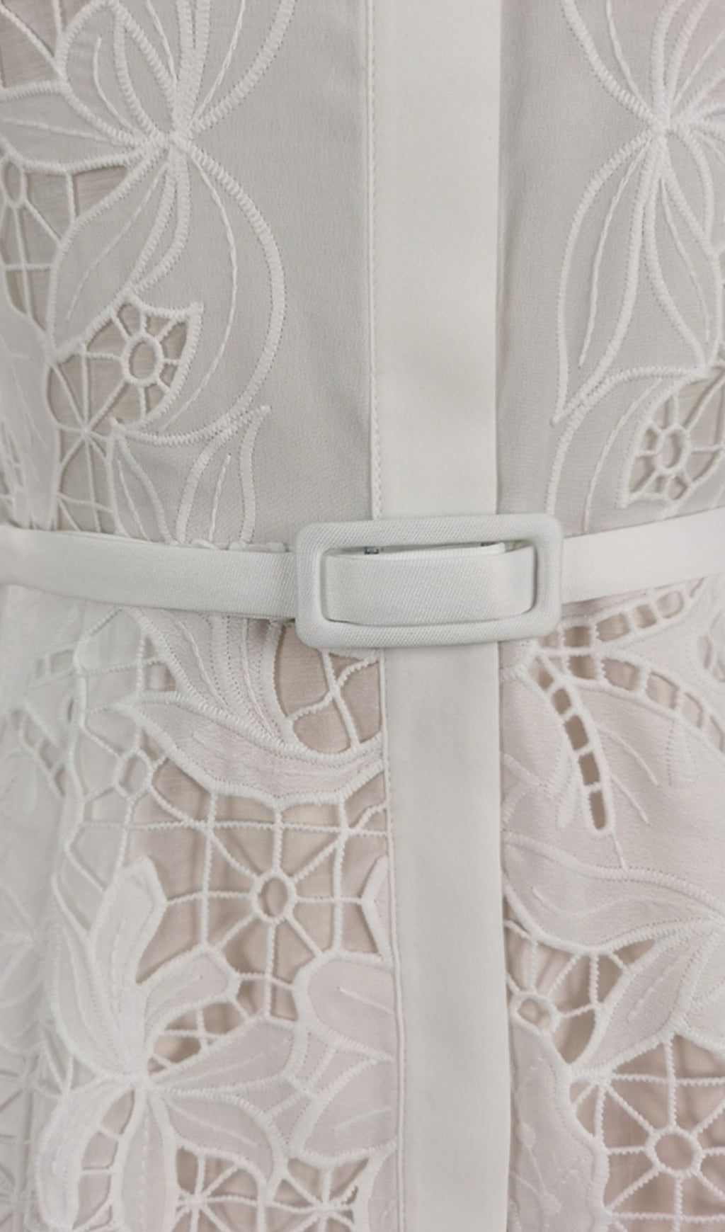 WHITE LACE EMBROIDERED FULL HEM MIDI DRESS