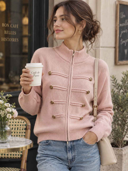 Stand-collar Double-zip Cardigan