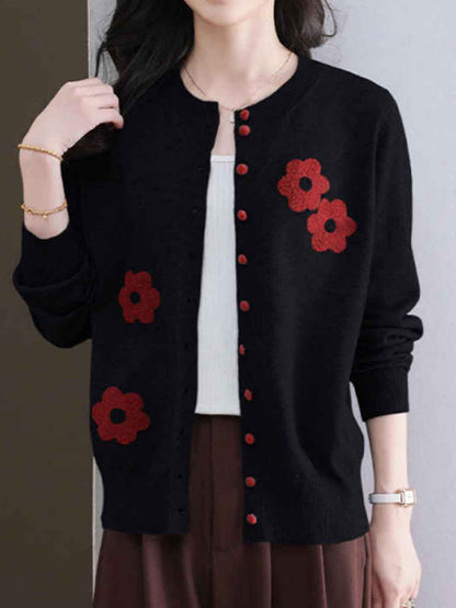 Destiny Daily Crew Neck Embroidered Knitted Cardigan