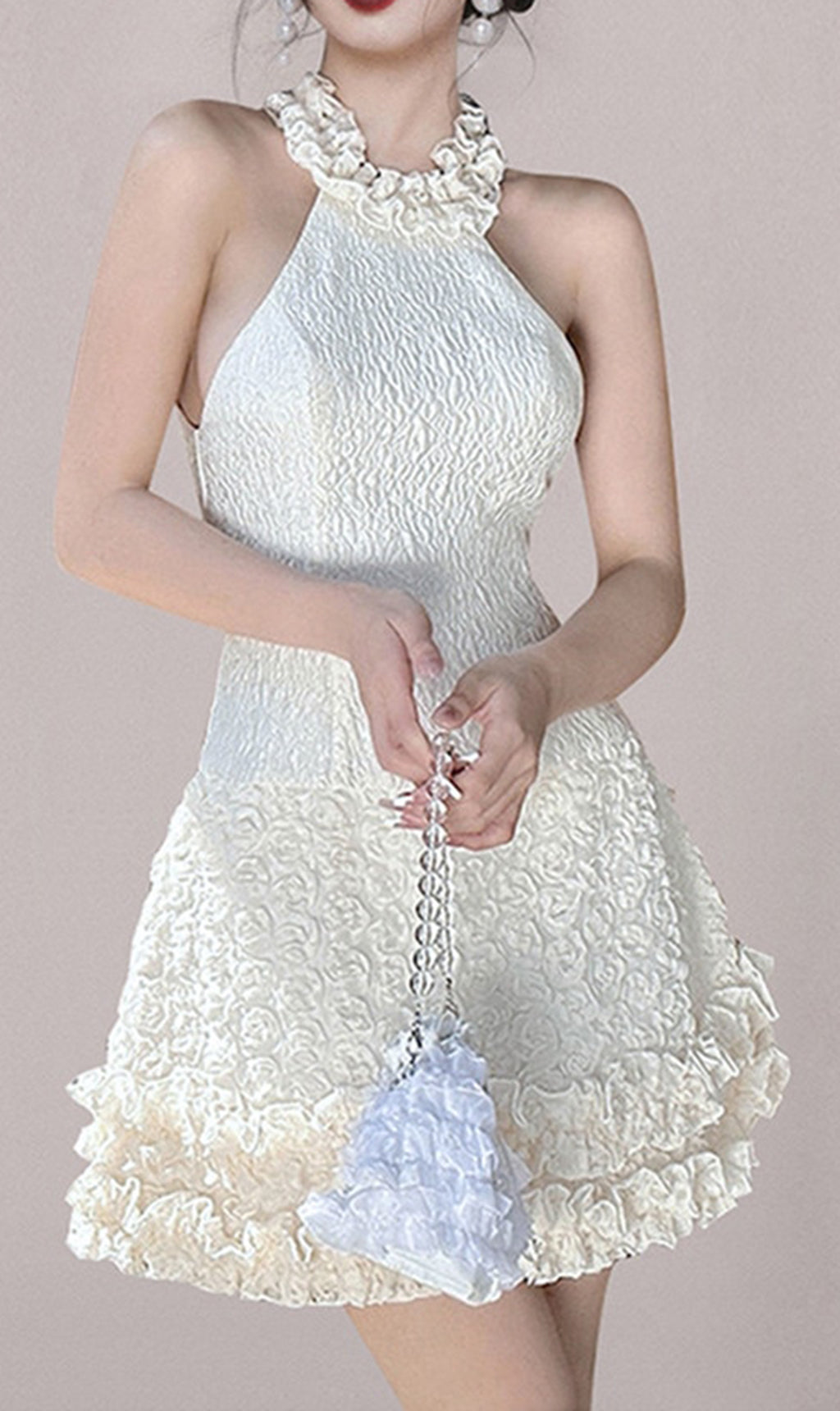 Jacquard Mini Dress - Summer Ruffle Collar Sleeveless Dress