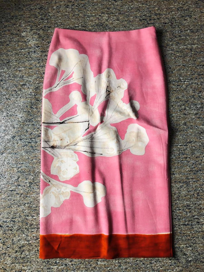 Floral print linen blend midi skirt - pink