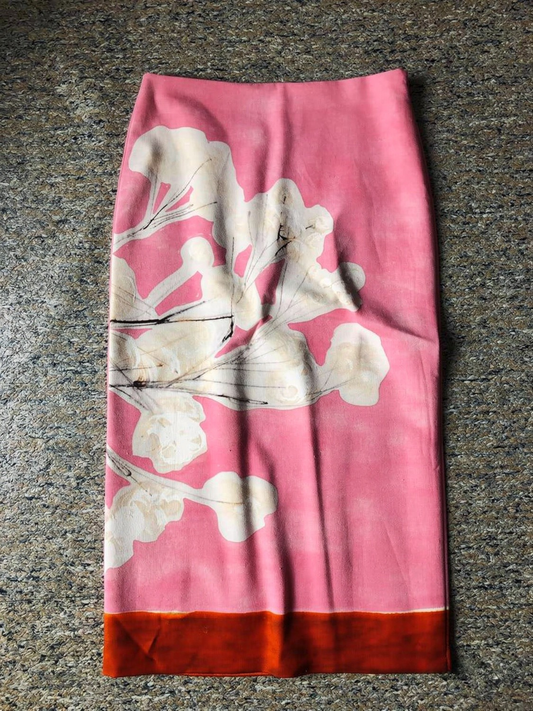 Floral print linen blend midi skirt - pink