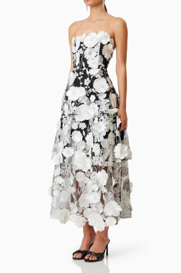 Selene floral embroidery Tiered Maxi Dress In Black