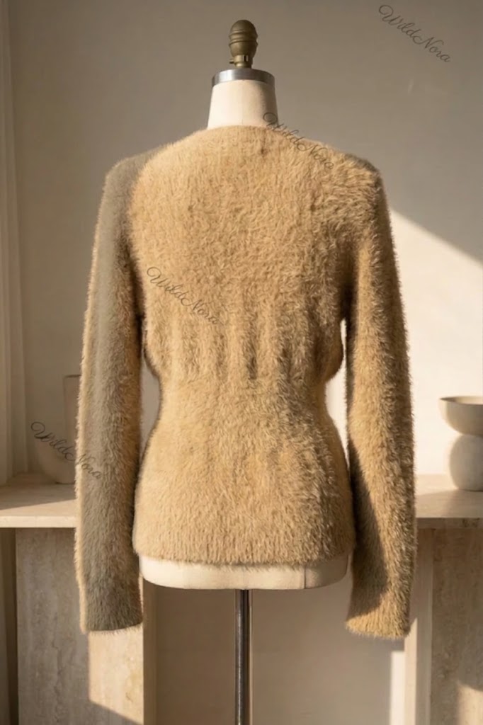 Beige Eyelash Knit Mohair Blend Fitted Cardigan