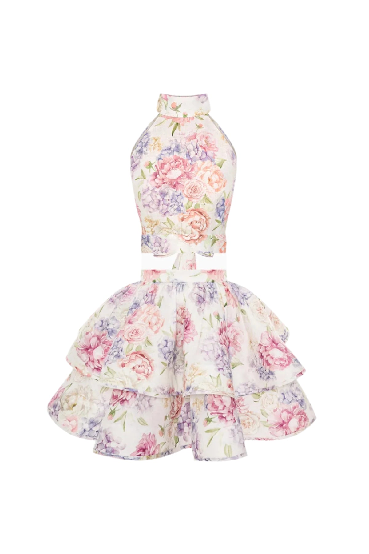 jessica printed backless halter top skirt set in pink