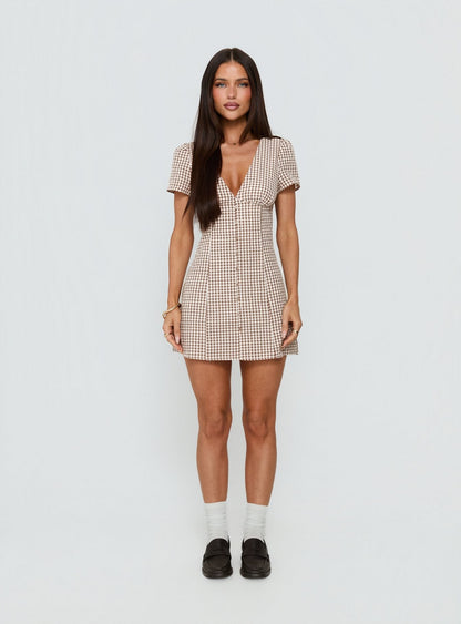 Loveliness Playsuit Brown Check
