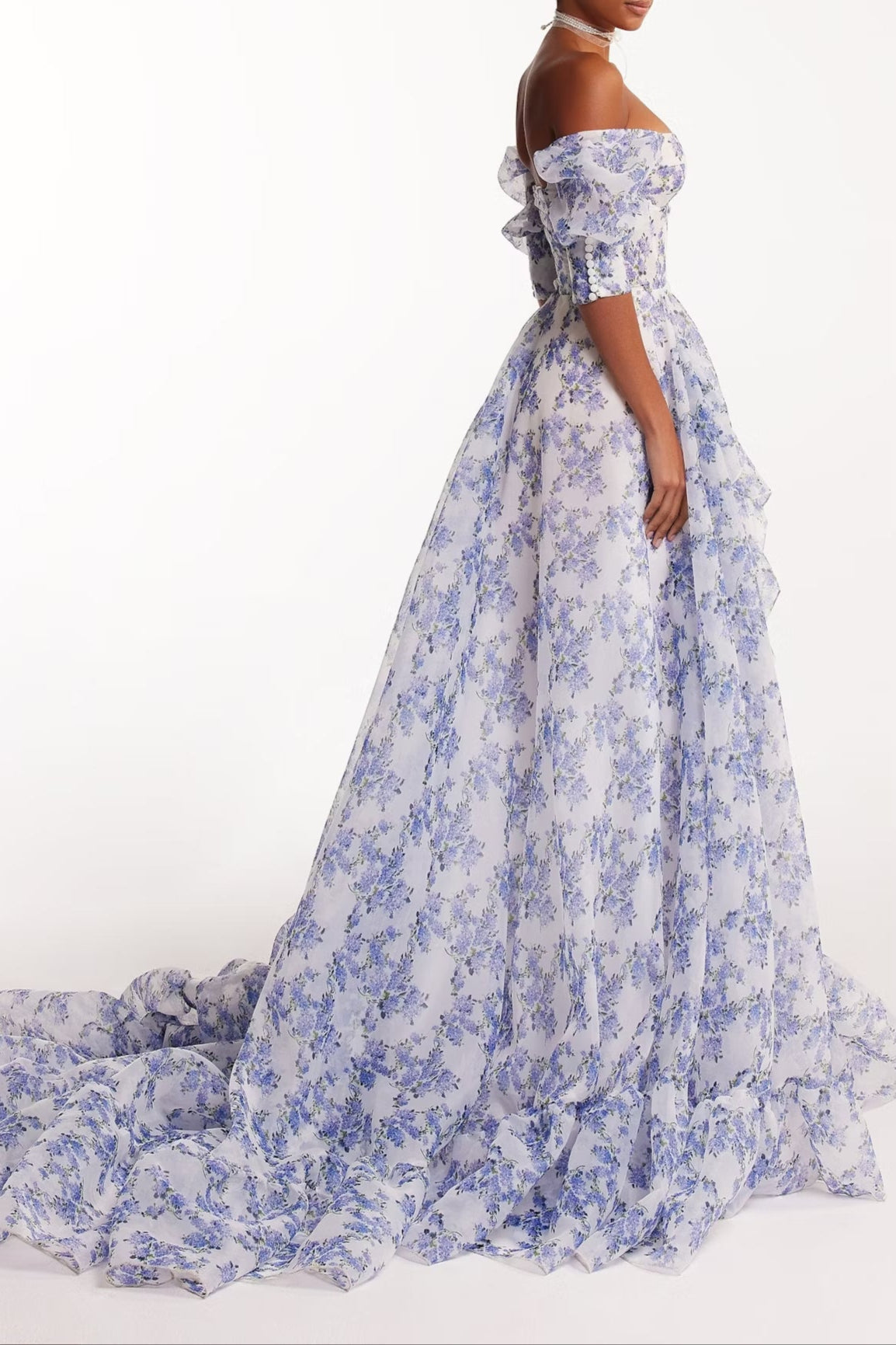 Blue Hydrangea maxi princess dress