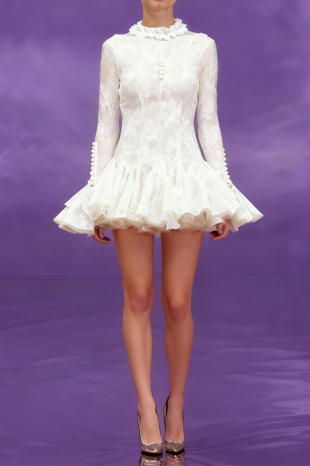 Embroidered Flared Mini Dress