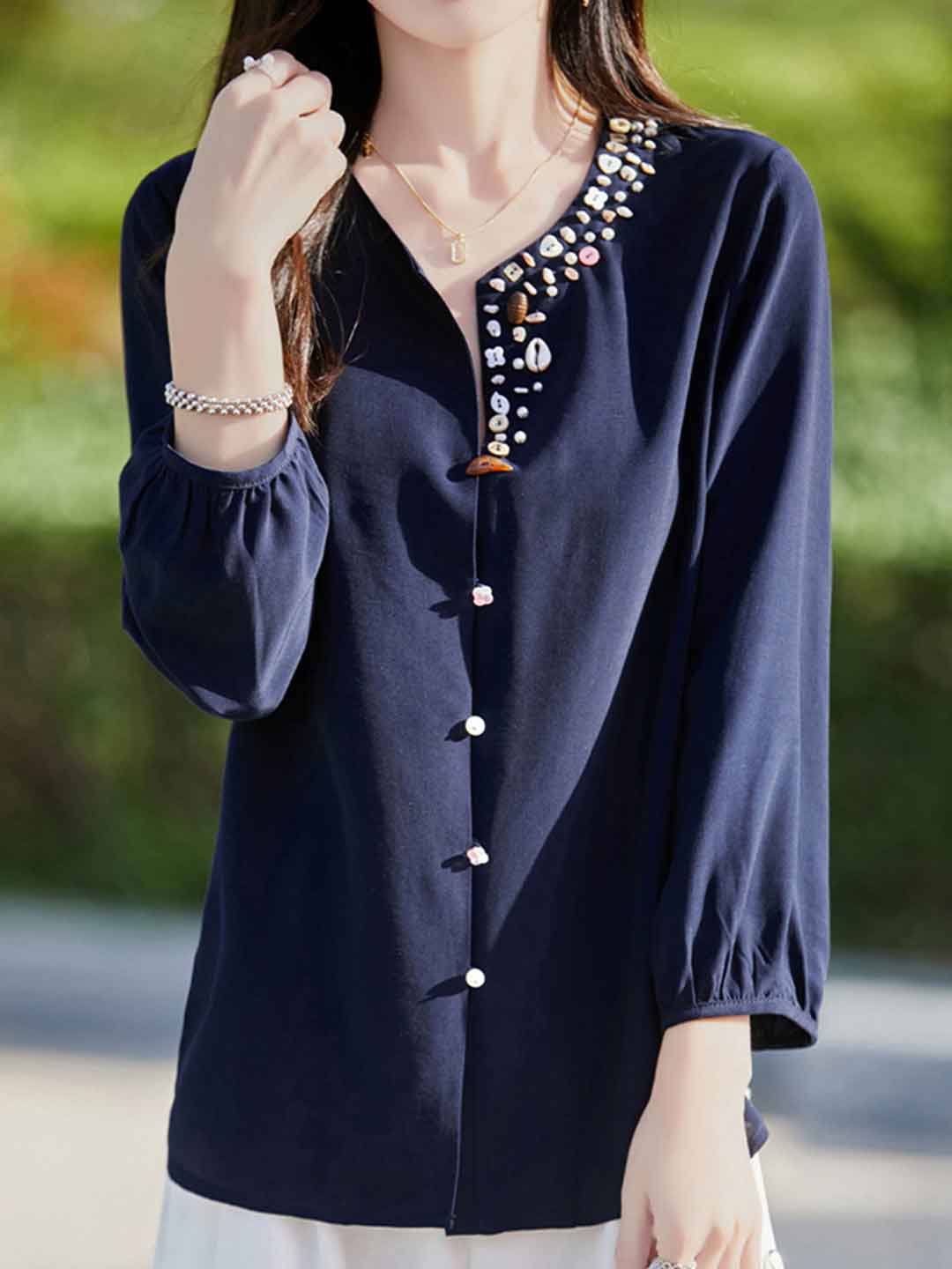 Zoey Loose V-Neck Solid Color Shell Button Cardigan
