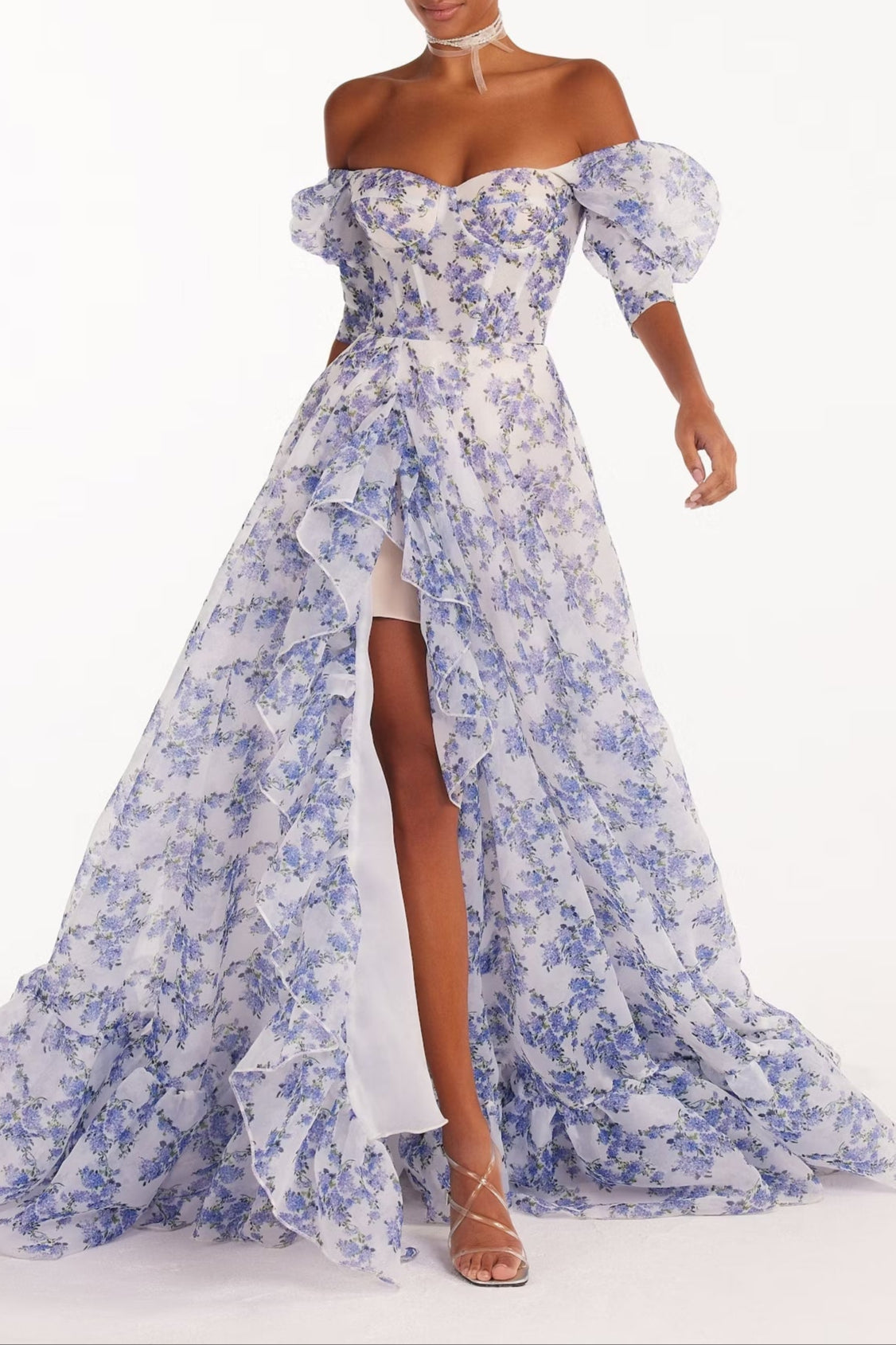 Blue Hydrangea maxi princess dress