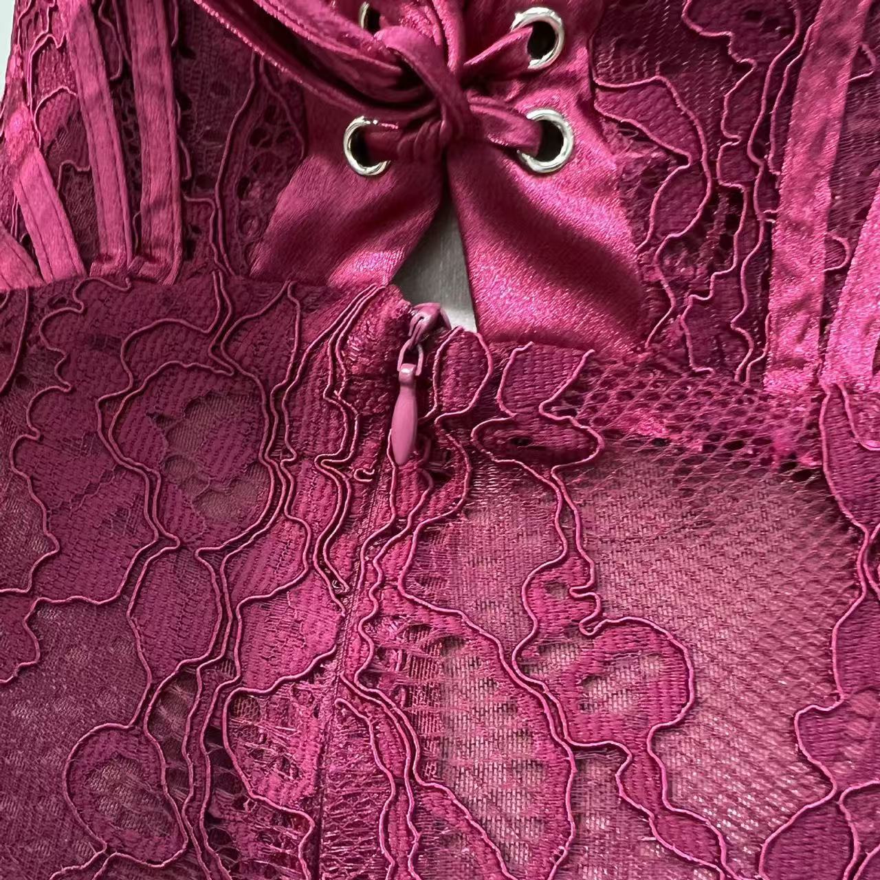 Burgundy Lace Overlay Bustier Mini Dress