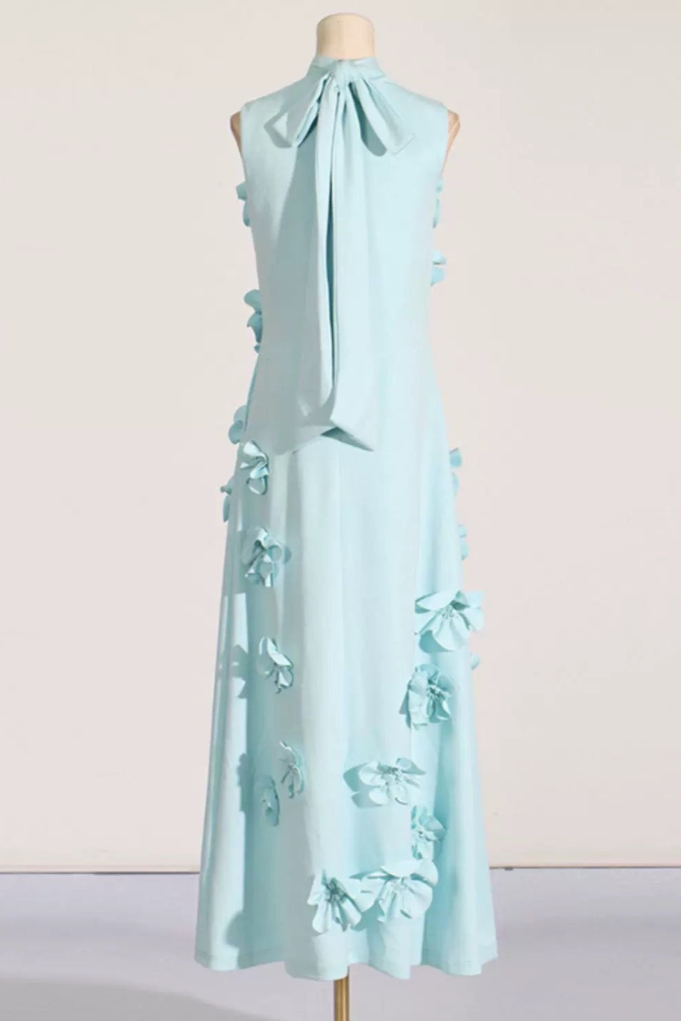 Fanci Floral Applique High Neck Maxi-Mint Blue