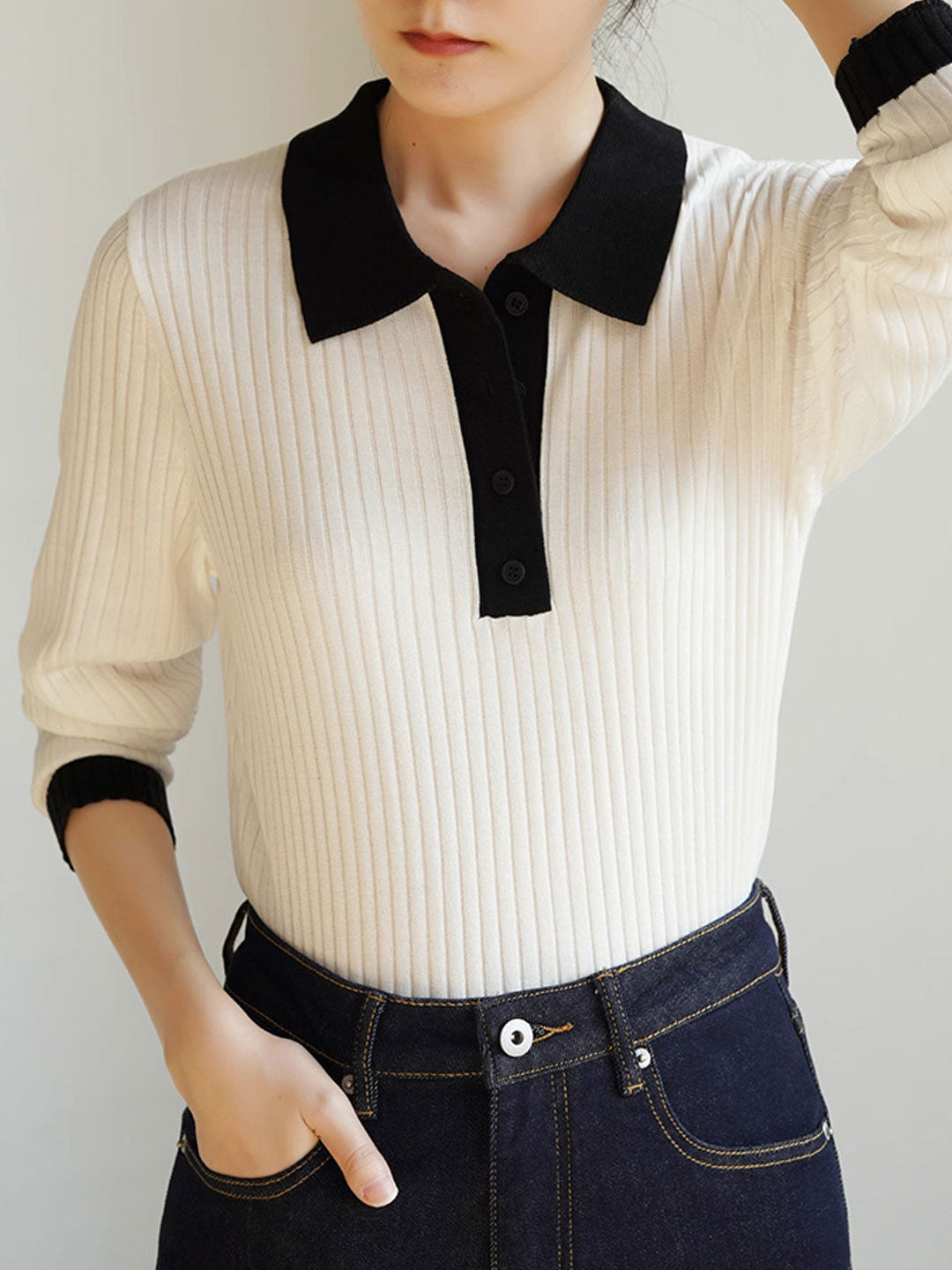 Jessica Retro Contrast Color Slim Knitted Sweater-Green