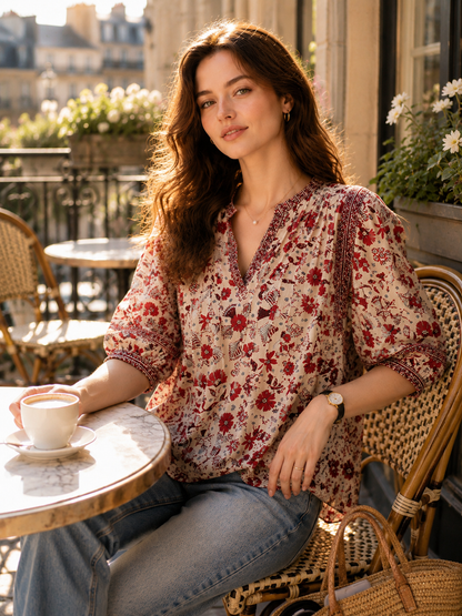 lesley Classic Puff Sleeve Printed Top
