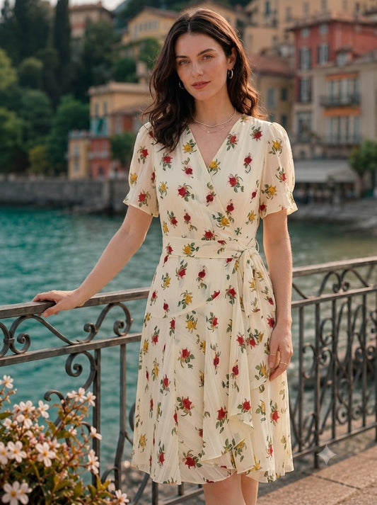 Abigail Cute V-Neck Floral Printed Dress