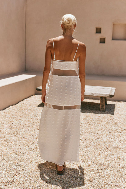 Floral cutout slip with layers maxi dress - white
