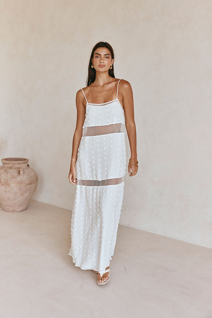 Floral cutout slip with layers maxi dress - white