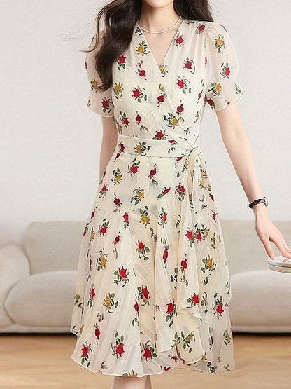 Abigail Cute V-Neck Floral Printed Dress