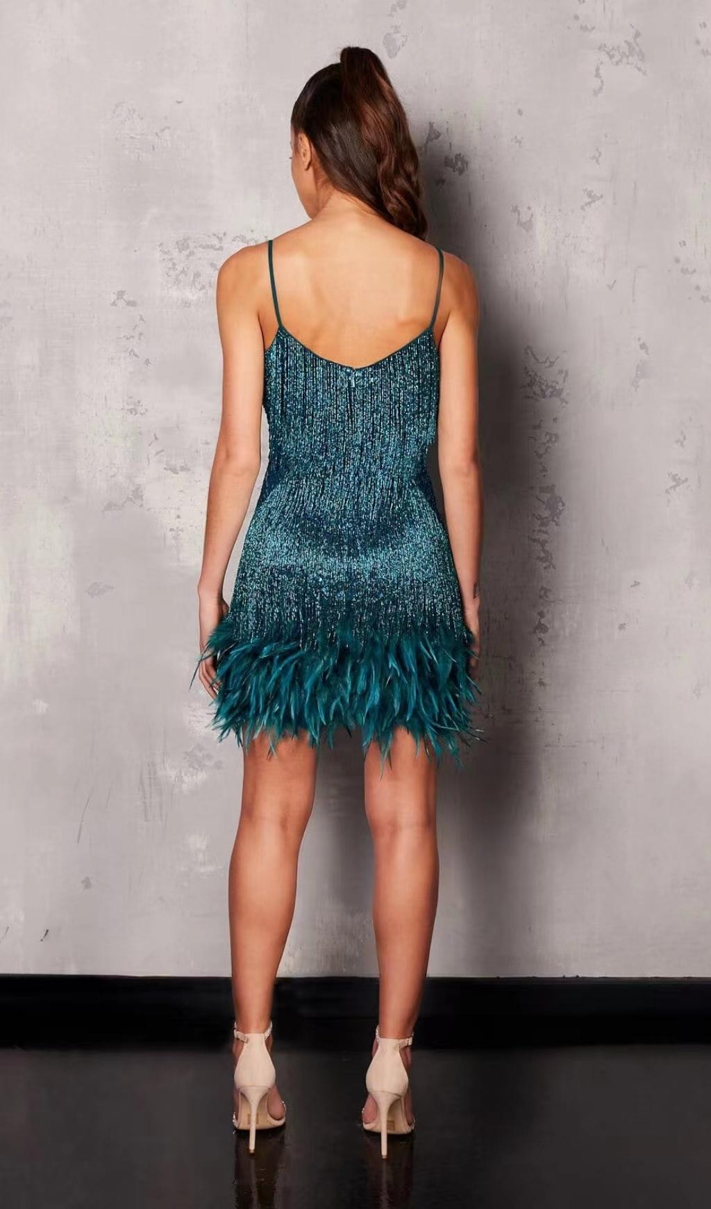 Pink Tassel Feather Mini Dress - Glamorous Party Dress