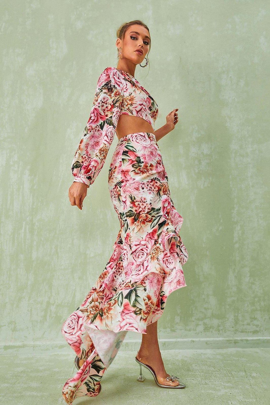 Aiyana One Shoulder Floral Maxi Dress In Pink