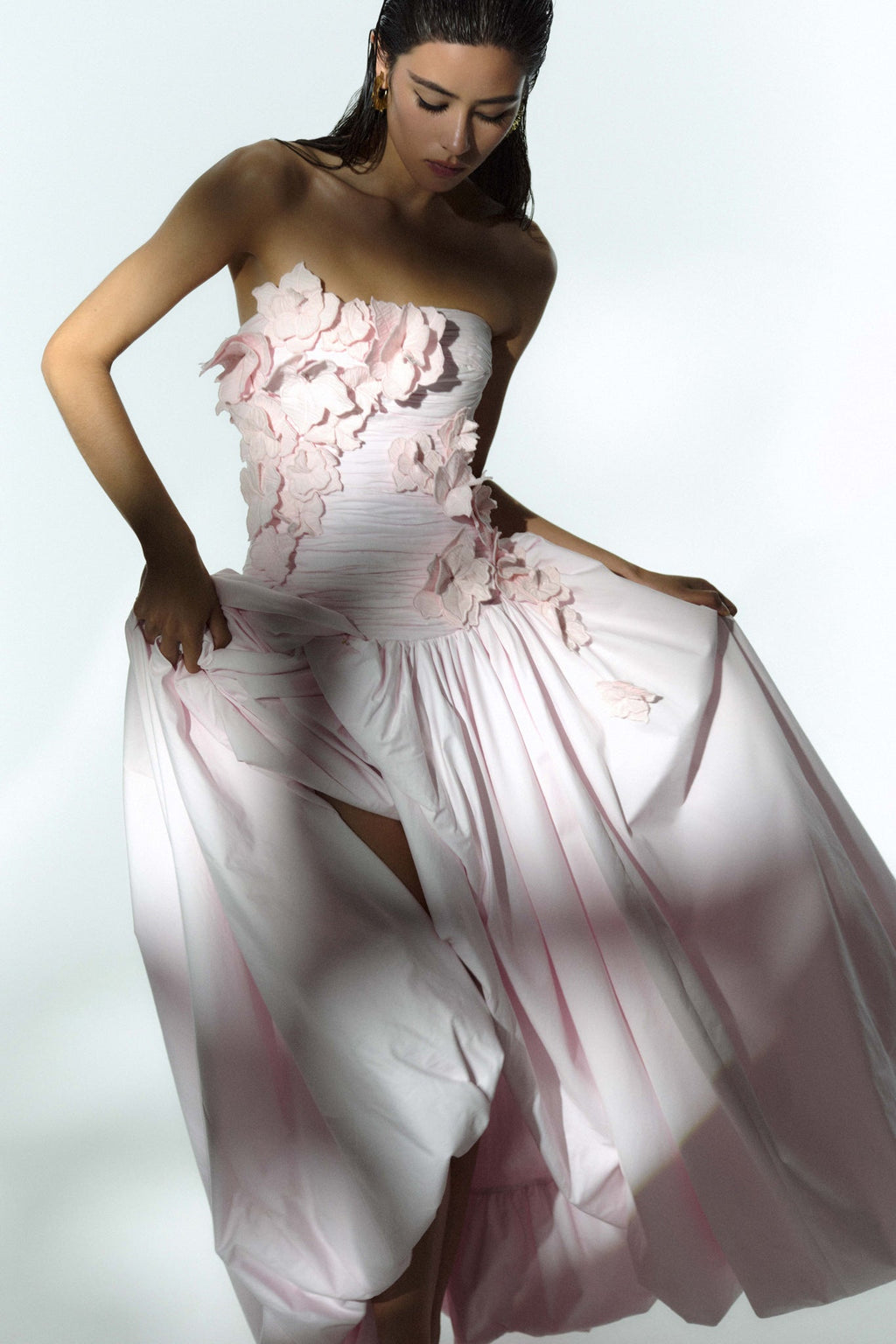 nancy Bubble Hem Maxi Dress in Pastel pink
