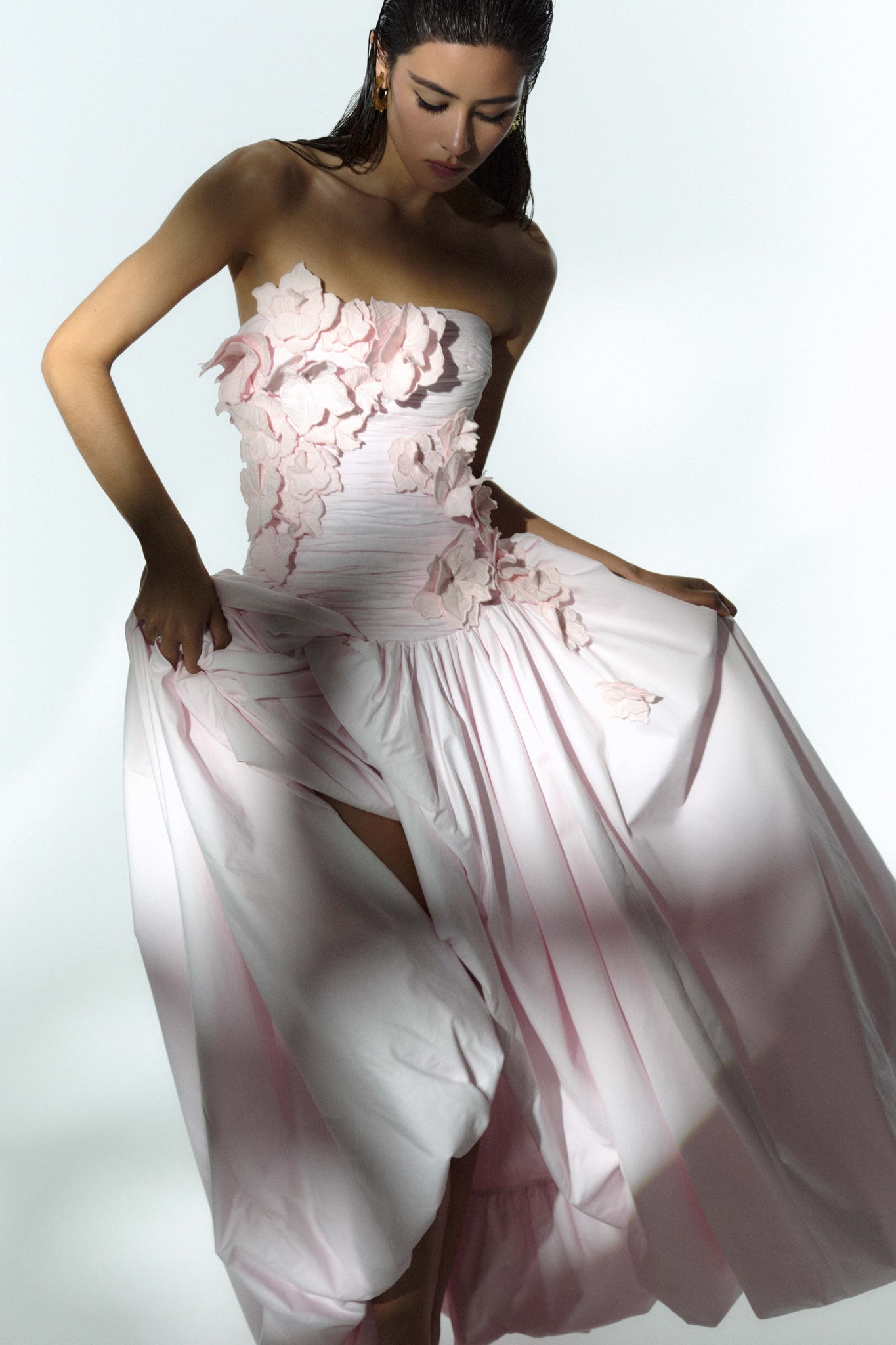 nancy Bubble Hem Maxi Dress in Pastel pink