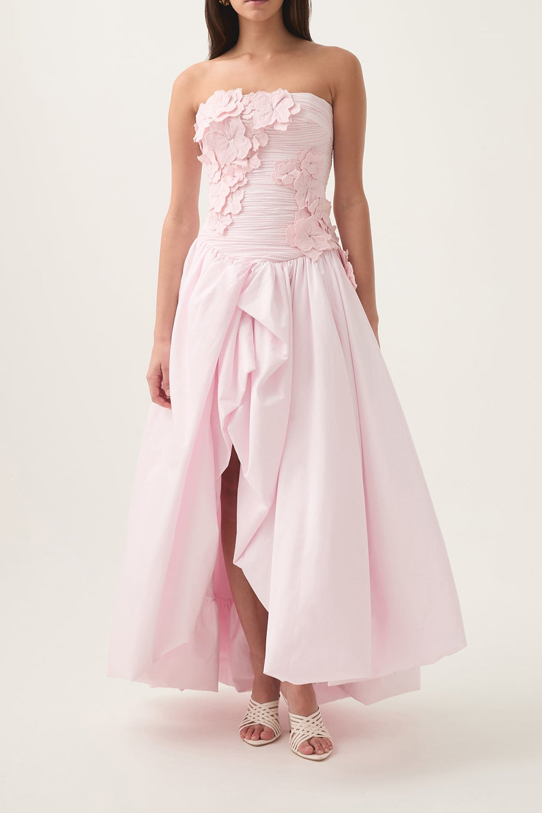nancy Bubble Hem Maxi Dress in Pastel pink