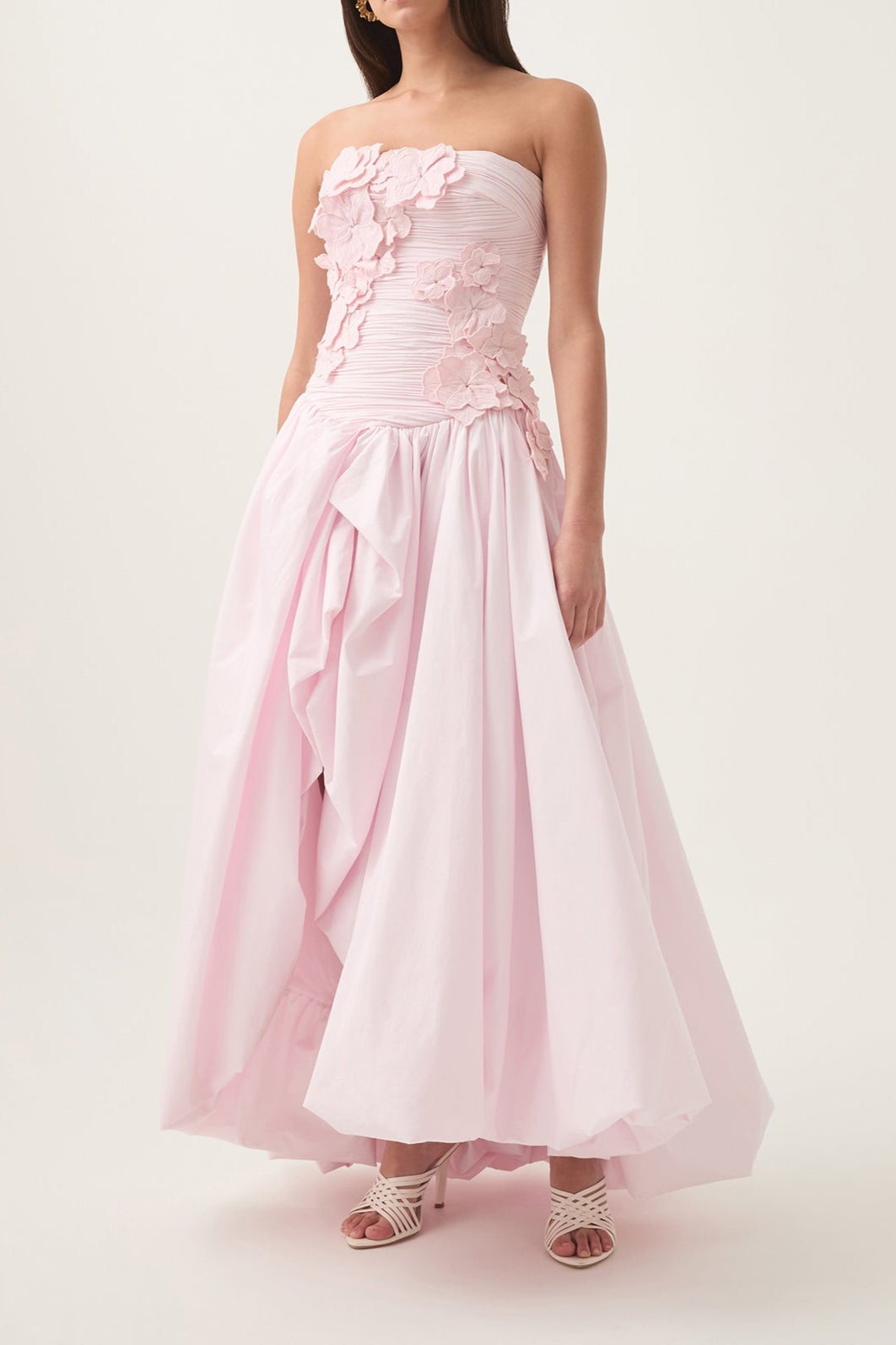 nancy Bubble Hem Maxi Dress in Pastel pink