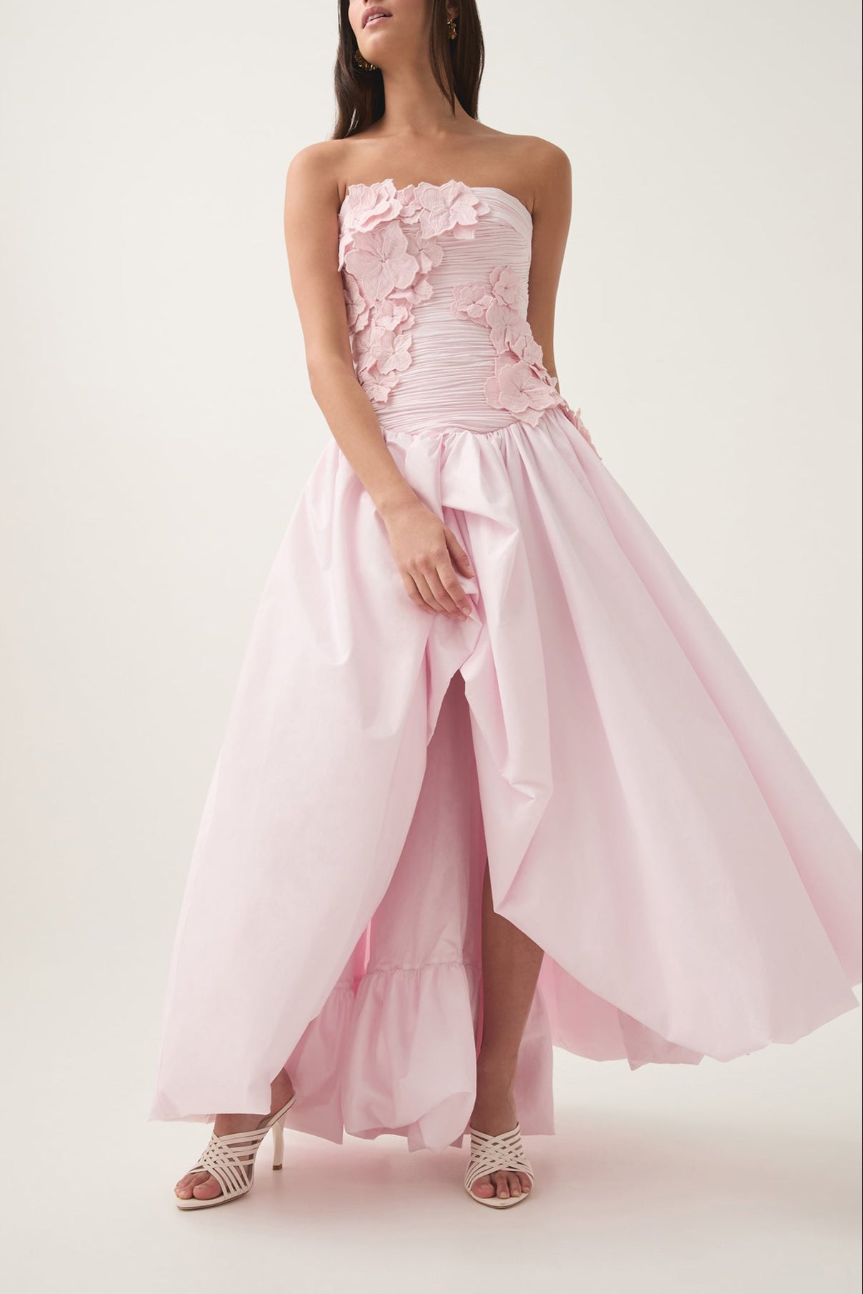 nancy Bubble Hem Maxi Dress in Pastel pink