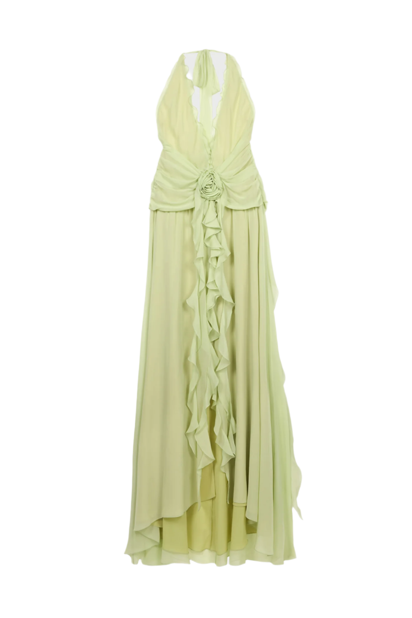 Aonaver Floral Ruffle Halter Maxi Dress - Green