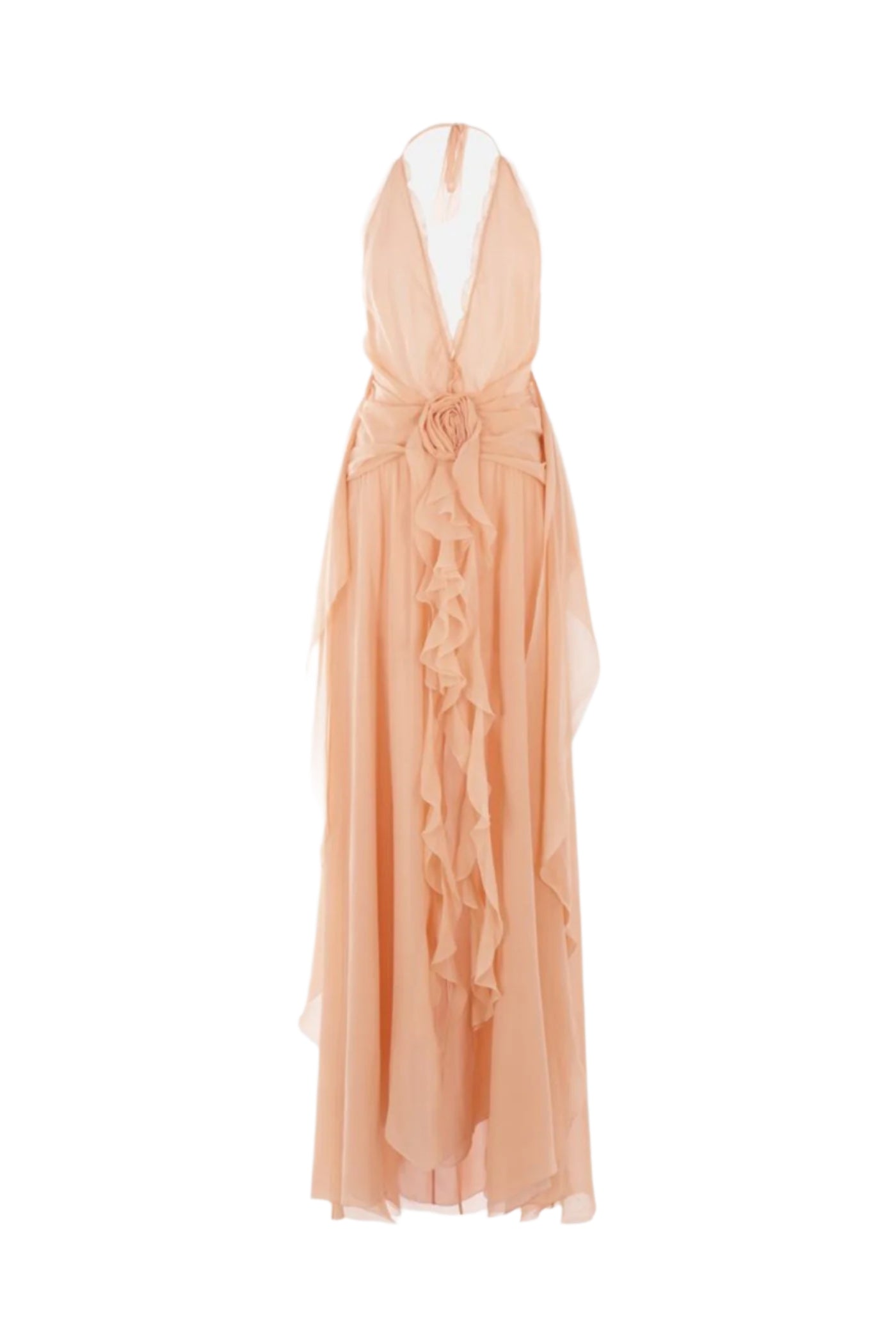 Aonaver Floral Ruffle Halter Maxi Dress - Pink