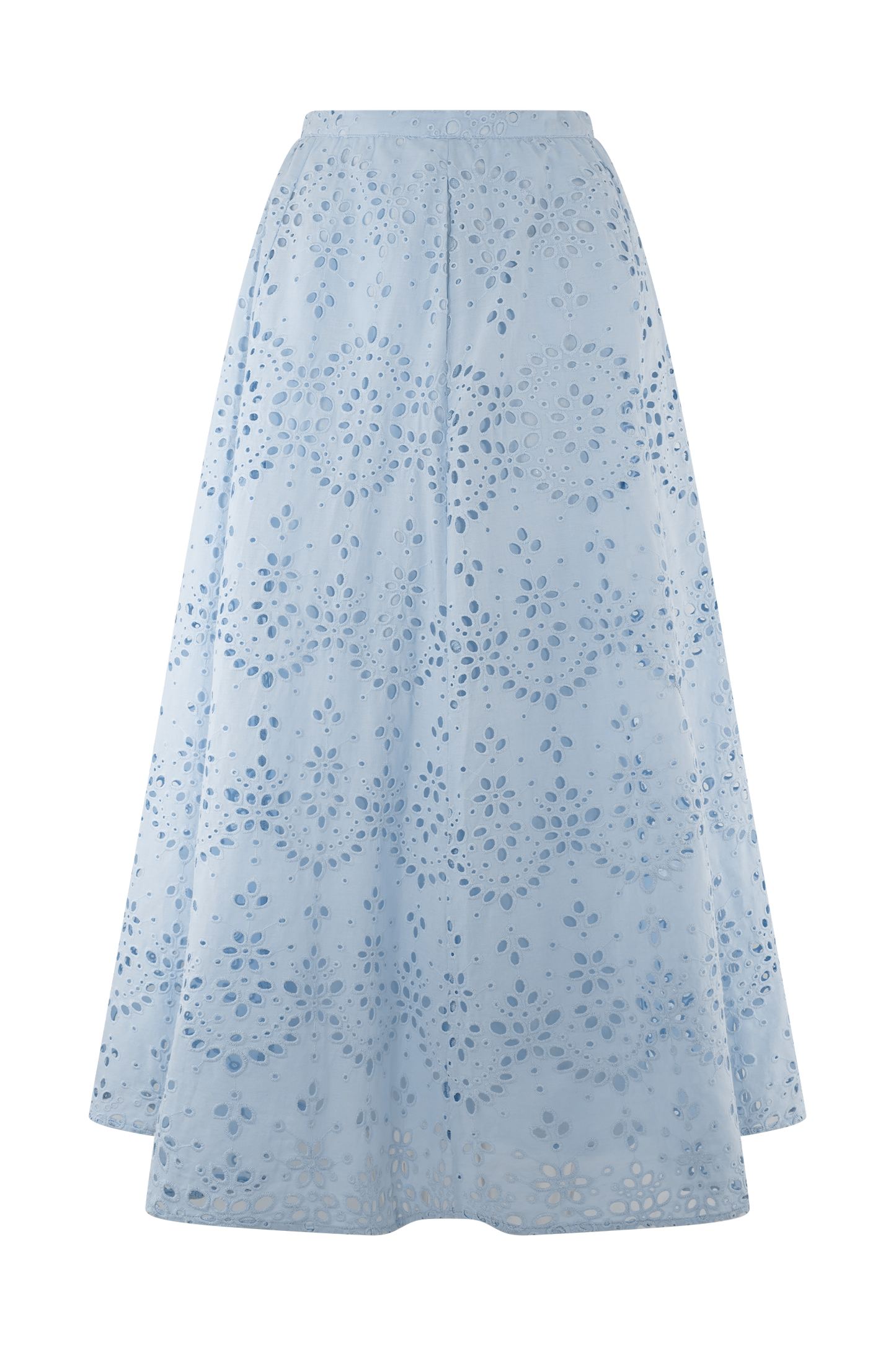 Scalloped V Neck Eyelet Embroidery Sleeveless Midi Dress