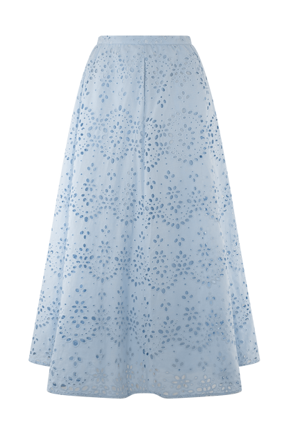Scalloped V Neck Eyelet Embroidery Sleeveless Midi Dress
