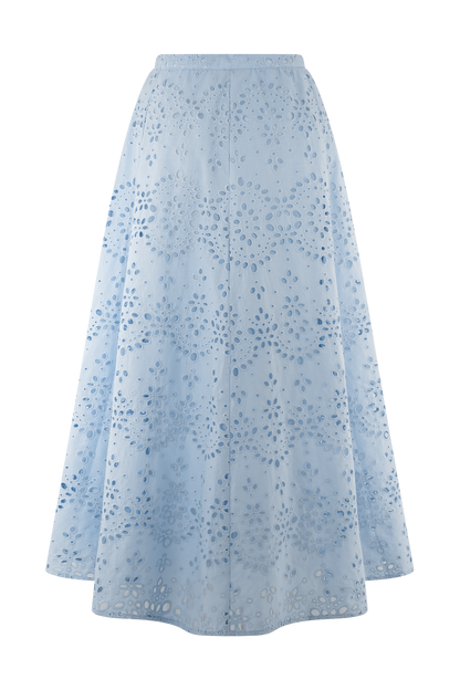Scalloped V Neck Eyelet Embroidery Sleeveless Midi Dress