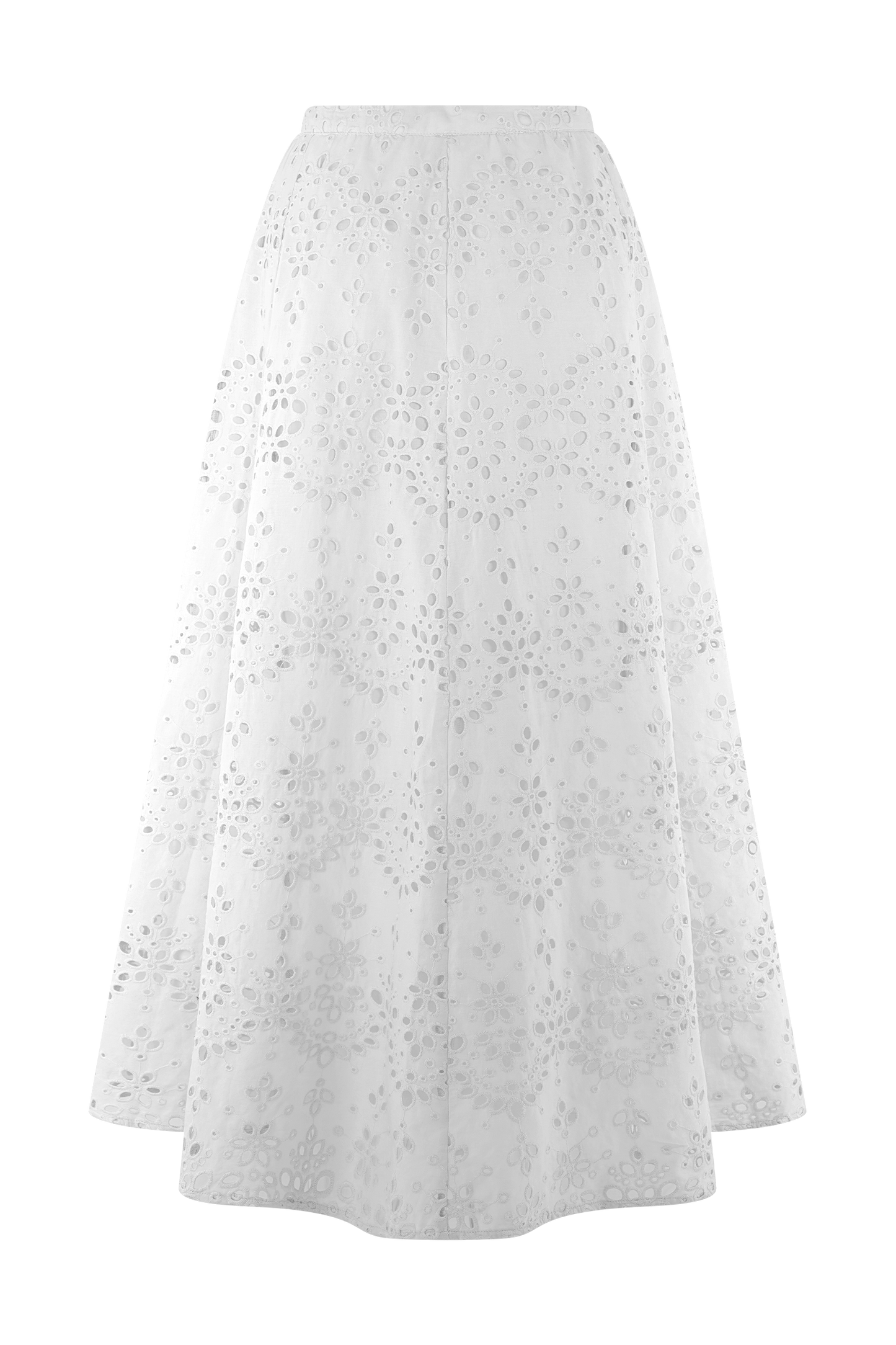 Scalloped V Neck Eyelet Embroidery Sleeveless Midi Dress - White