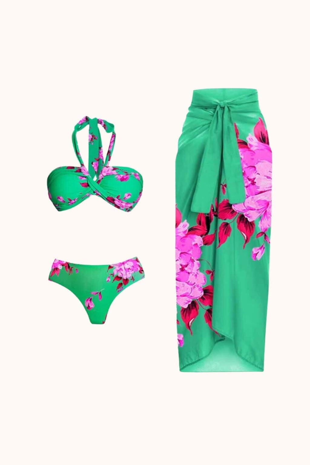 Aunika Halterneck Bikini Three Piece Set Swimwear styleofcb 