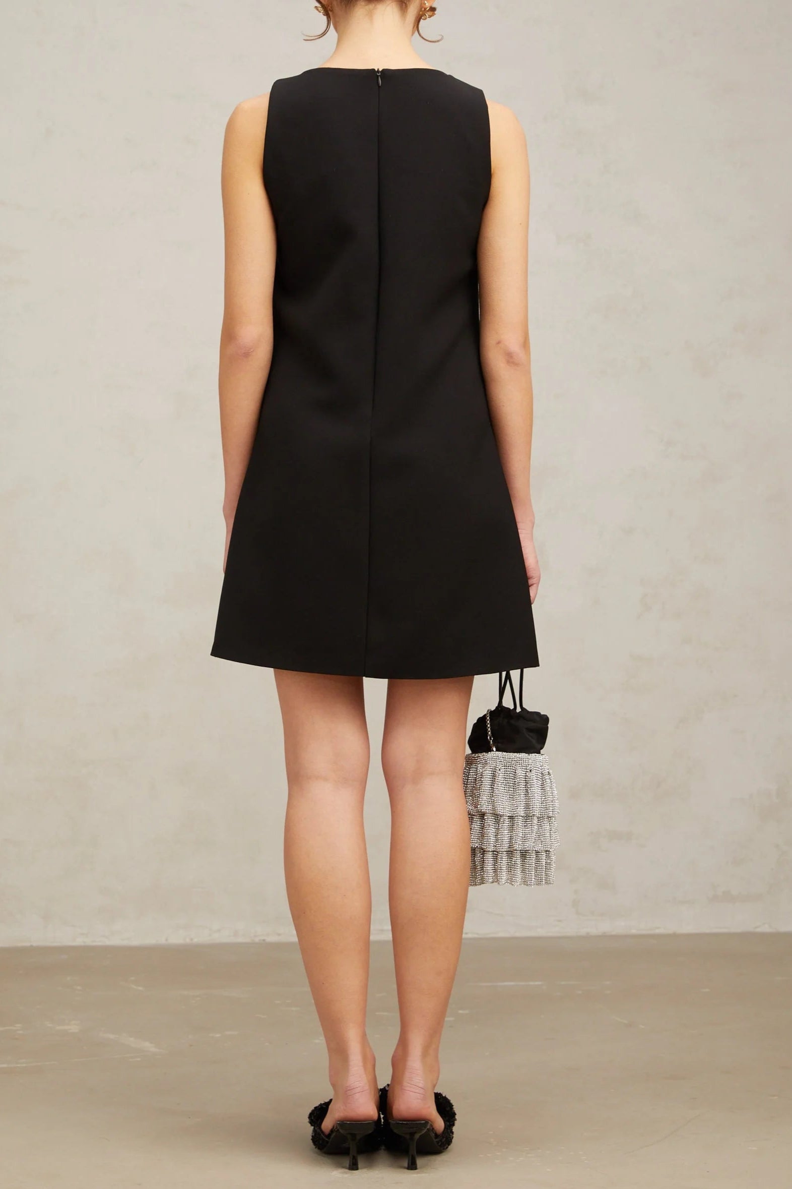 Aviva black 3d-petal sequined mini dress