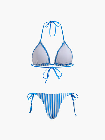 Halter Triangle Striped Bikini Set