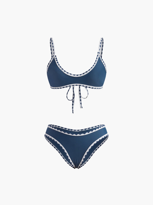 Contrast Cut Knotted Bikini Set