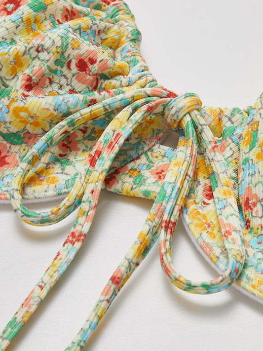 Floral Patterned Front Tie Bikini Set