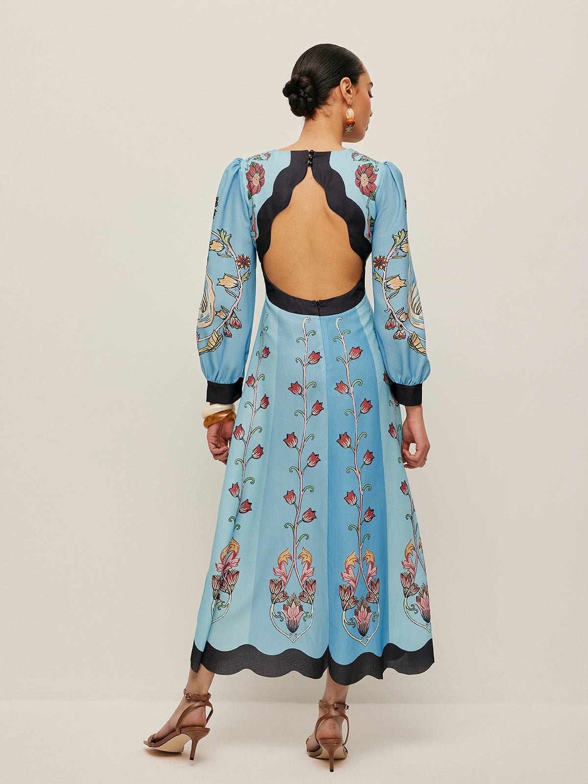 Elegant Backless and Puff Sleeve Floral Dress