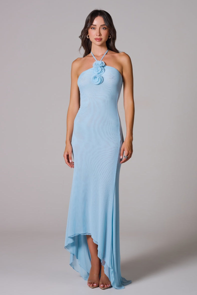 BLAIR Blue Mesh Maxi Dress